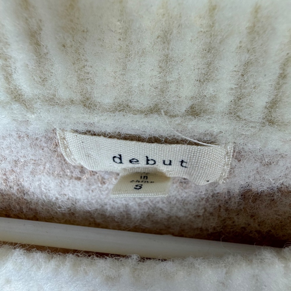 Debut Small Checkerboard Knit Sweater Tan Cream Y2K Indie Skater Pullover - Picture 6 of 7